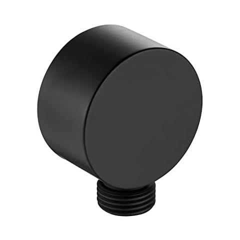Cinwiny Solid Brass Wall Mount Supply Elbow NPT1/2", Matte Black, Round Handheld Shower Water Union Outlet with G1/2”Shower Hose Connector Cover