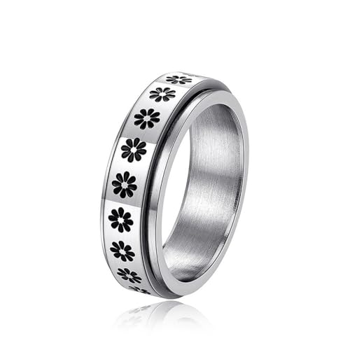 Stainless Steel Fashion Flower Pattern Rotatable Design Statement Ring Personalized Accessory Ideal for Women's Daily Casual Wear Party Holiday Anniversary Love Jewelry Gift