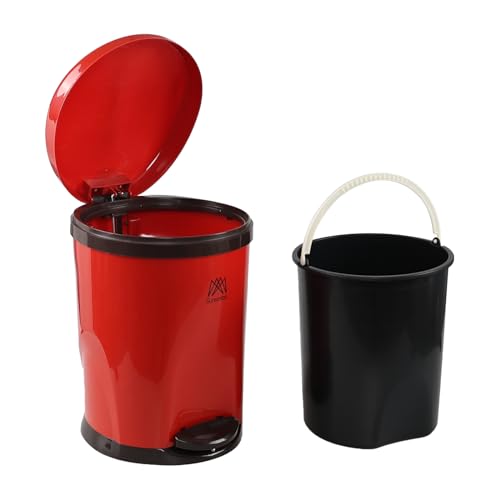 Caneca de basura plástica redonda 10 L con pedal rojo miniatura 4
