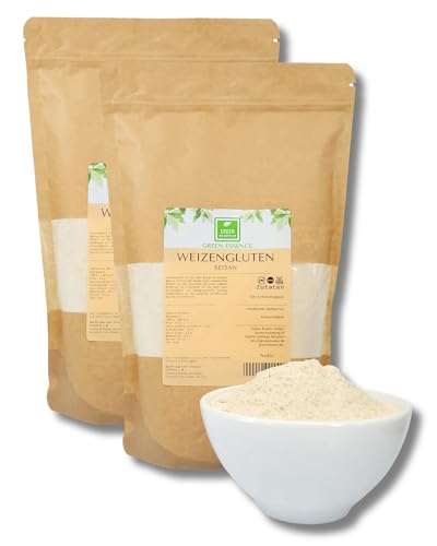 Weizengluten 2 kg von der Grünen Essenz - veganer Fleischersatz 2x1kg - Seitan Basis Pulver - Weizenkleber low carb - natürliches Verdickungsmittel - rein pflanzlich - Weizeneiweiß (2 kg)