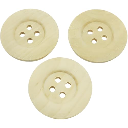 Image of YOOGCORETT 10pcs Large Wooden Buttons 4 Holes Vintage Round Buttons DIY Craft Clothing Sewing Accessories, Natural Color, 2.36 Inch / 60mm