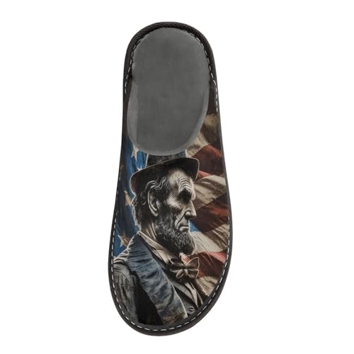 Men’s Women’s Memory Foam Scuff Slippers Abraham Lincoln American Flag Indoor Outdoor Slippers Size 4-53