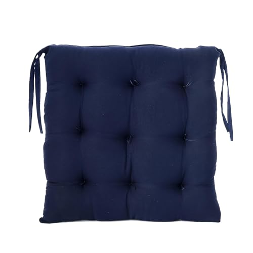 Kuber Industries Geometric Seamless Pattern Microfiber Square Chair Pad Seat Cushion for Rocking Chair, Office Chair, Dinning Chair, Indoor/Outdoor with Ties, 18 * 18 Inch | Pack of 1 | Navy Blue