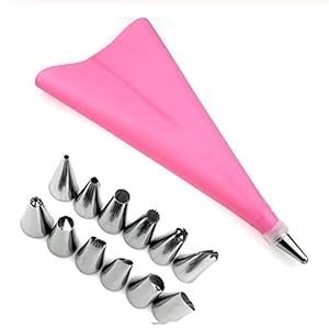 14 PC’S/Silicone ICING PIPING CREAM PASTITY BAG + 12 PC Stainless Steel Nozzle Pastry Tips Converter DIY Cake Decorating…