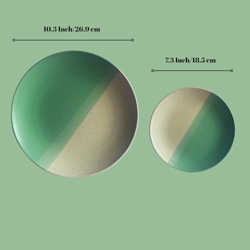 Image of Ceramic Dinner Set 18-Piece Dual Tone Mint Green & Beige Speckled 6 Dinner Plates, 6 Quarter Plates & 6 Bowls