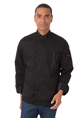 Chef Works Men's Amalfi Signature Series Chef Coat, Black W/Gray Trim, X-Large