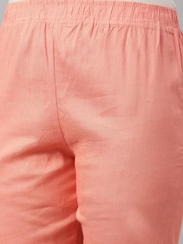 Image of MINELLI Women Solid Cigar Pants, Cotton Lycra Slub Fabric, Elasticated Waistband, Pull On Style, Regular Fit Bottom Wear for Western and Ethnic Wear