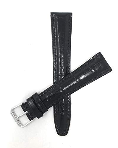 Bandini Extra Long (XL) 20mm Italian Leather Watch Band Strap - Black - Padded - Alligator Pattern