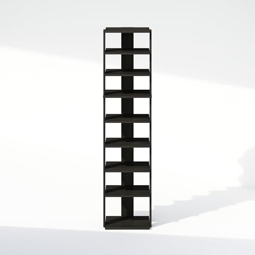 Image of Furinno Turn-N-Tube Corner Shelf, 9-Tier Display Rack, Vertical Corner Storage Rack, Space Saving Organization and Storage, Entryway, Living Room, Closet, Espresso