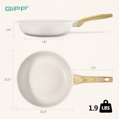 Image of GiPP Nonstick Frying Pan Skillet - 11 inch White Granite Non Stick Pans, Omelette Pan with Heat-Resistant Handle, Compatible with All Stovetops, PFOA Free