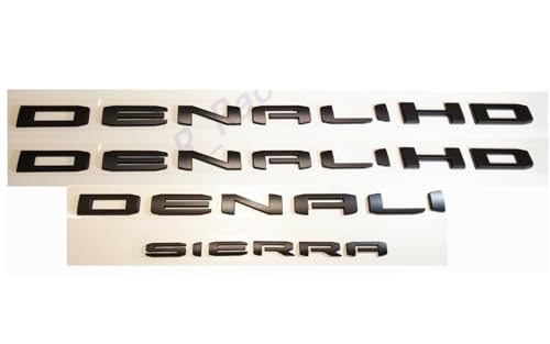 Image of 4Pcs Set 19-23 Denali DENALIHD Sierra Emblems 3D Letters Badges NAMEPLATE Stickers Decal Replacement for Sierra 1500 2500HD 3500HD Denali HD 23400374 (Matte Black)