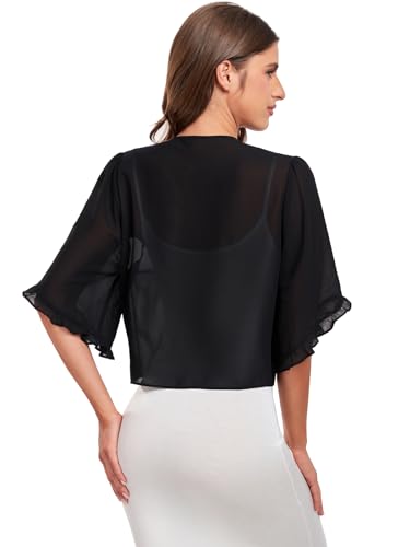 Image of SURVODJA Womens Shrug Lightweight Chiffon Cardigans Sweaters Short Sleeve Bolero Shrugs for Evening Dressy