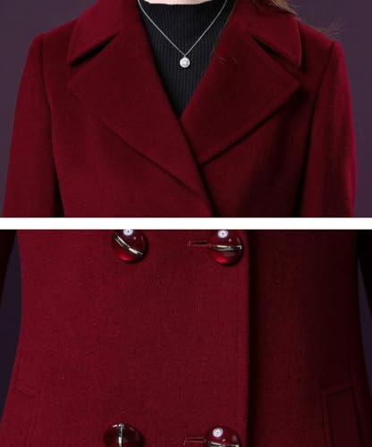 ebossy Women's Elegant Business Wool Coat Double Breasted Winter Long Coat4