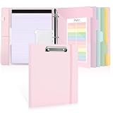 SKYDUE 3 Ring Binder with Clipboard,1 Inch Binder, 13.2' × 10.2' PU Clipboard Binder with Notepad & 5 Dividers with 5 Pockets, Labels, Clipboard Folder Great for School Office(Fit Letter Sized Paper)