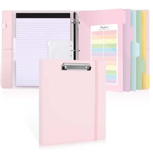 SKYDUE 3 Ring Binder with Clipboard 13.2 10.2 Faux Leather 1 Inch Binder Organizer with 5 Pocket Dividers Notepad Labels & 2 Storage Pockets for Teachers Students Nurses & Office Work