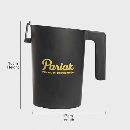 Image of Milk and Oil Packet Holder, Black Plastic Kitchen Organizer with Handle, Cylindrical Spill-Proof Pouring Container (Black, Large)