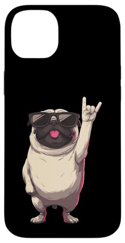 Cool Pug Rock On Funny Dog Lover �A�j�}���O���t�B�b�N�T���O���X �X�}�z�P�[�X iPhone 14 Plus �p
