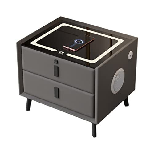 Smart Bedside Table Side Cabinet with Audio Nightstand Side Table with Wireless Charging and Fingerprint Lock Wooden Furniture for Bedrooms Home College Dormitory ( Color : B , Größe : 50X40X46cm ) Cover