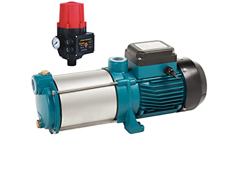 DAMBAT Wasserpumpe Hauswasserwerk Gartenpumpe MH 1300 Watt 6000 L/h 5,5 bar + Steuerung in Modern Residential Stil aus Edelstahl in Türkis