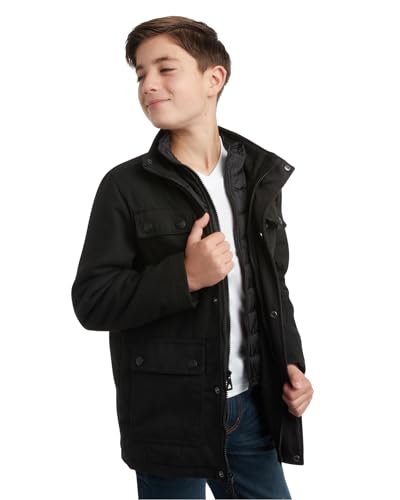URBAN REPUBLIC Boys Wool Dress Coat - Warm Stylish Winter Jacket with Double Zip and Snap Closure and Bib Insert (Size: 4-20)4