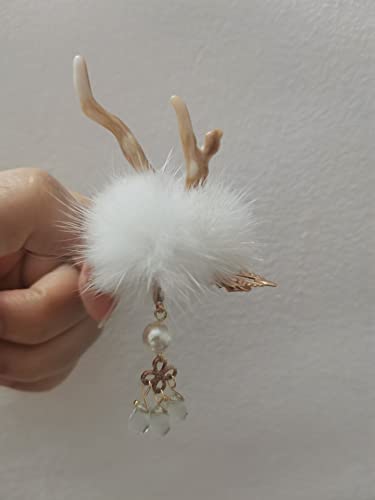Jexama A Pair Antler Deer Horn Hairpin Hair Clip Girls Hair Sticks Pins Hair Bulb China Hanfu Chignon Cosplay (White), 40Cm #TOP3