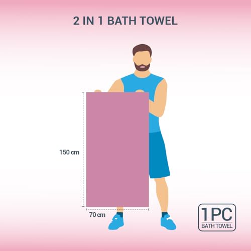Image of Welspun 2-in-1 Towels for Bath Large Size | 100% Cotton Bath Towel | 250 GSM | High Absorbency & Quick Dry | Soft Feel | Bath Towel for Men & Women | 70 x 150 cm | Parfait Pink