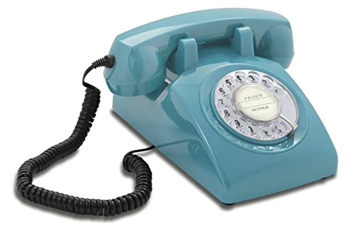 Téléphone Fixe Filaire rétro Vintage avec Cadran Rotatif et Cloche en métal des créateurs Opis Technology en Allemagne - L'Opis 60s Cable dans Le Style des Vieux appareils des années Soixante (Azure) Cover