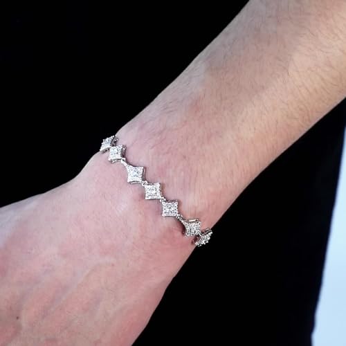 14K Gold Over 925 Silver Square-Shaped Star Moissanite Bracelet, Hip-Hop Tennis Bracelet Design, Unique for Hip-Hop Enthusiasts or Special Celebrations,Dad Gifts3