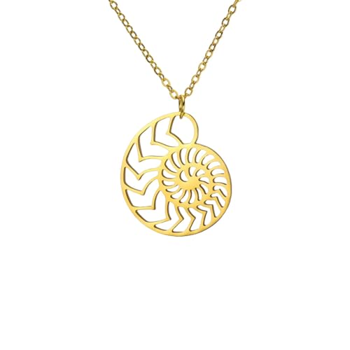 Coquille spirale en collier doré à offrir comme cadeau original d'inspiration marine