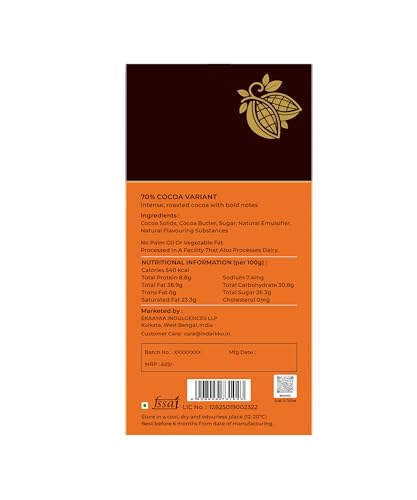 Image of Indarkko 70% Belgian Soul | The Masterpiece | Bold, intense,deeply layered | Vegan Dark Chocolate Bar (90g) Pack of 2
