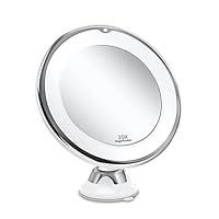JESLED 10x Magnifying Makeup Mirror with LED Lights, 360° Rotating, Strong Suction Cup, with Stand, Portable Travel-Friendly Design, Perfect for Precision Grooming and Flawless Makeup Application