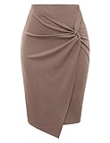 Kate Kasin Wear to Work Pencil Skirts for Women Elastic High Waist Wrap Front Knee Length Bodycon Skirt Tummy Control