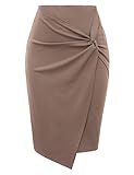 Kate Kasin Wear to Work Pencil Skirts for Women Elastic High Waist Wrap Front Light Coffee