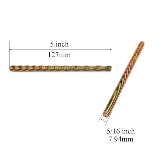 8pcs Color Zinc Fully All Threaded Rod Carbon Steel Long Thread Screw 5/16x5 for Furniture Garden Railing Mounting Assembly Fastening Steel Frame Connection Full Thread Rod for Furniture
