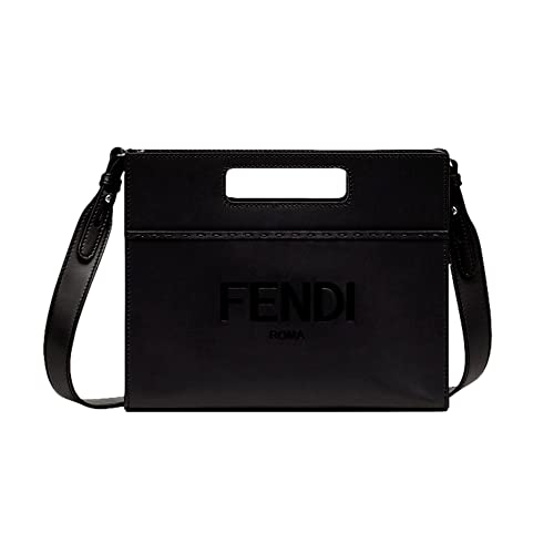 FENDI Logo 2-Way Smooth Black Leather Small Tote Bag 7VA547