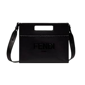 FENDI Logo 2-Way Smooth Black Leather Small Tote Bag 7VA547