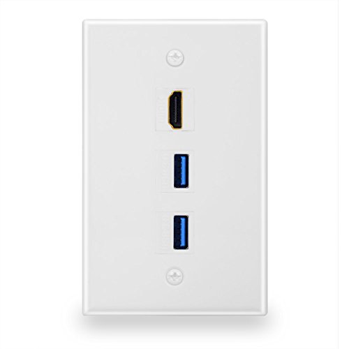 BATIGE 3 Ports HDMI & USB 3.0 Keystone Wall Plate Single Gang USB