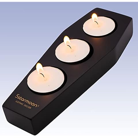 Wooden Coffin Shelf Shaped Tea Lights Candle Holder, Candle Holder for Centerpiece Table Decorations, Holiday Decor, Table Décor, Spooky Witchy Décor, Dining Room (Black) Cover
