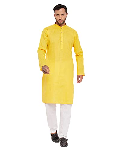 Image of VM Men's Cotton Blend Kurta Pyjama Set (VMMK102YWnPWH 38 Beige