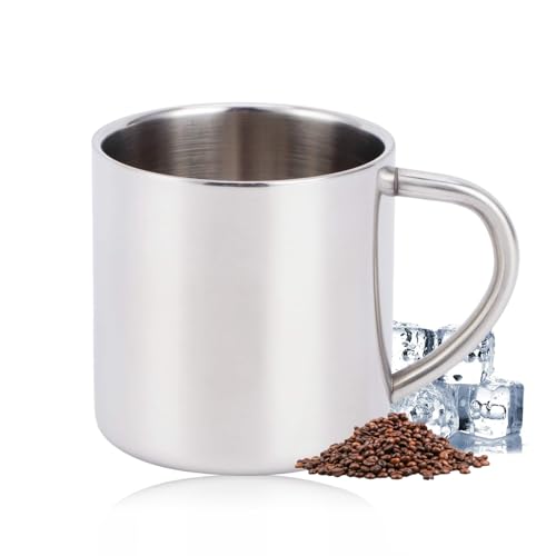 Tazas de acero inoxidable, taza de café de acero Tazas de té de metal de doble pared Tazas para acampar Mini tazas con asa para el hogar Camping al aire libre