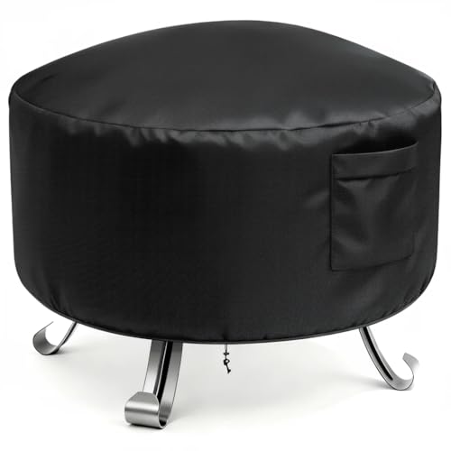 VORHOT Feuerschale Abdeckung, Ø97x56cm Wasserdicht Winddicht UV-Beständiges Robustes Oxford-Gewebe Abdeckung Gartenmöbel Rund Schutzhülle Funkenschutz für Feuerstelle, Feuerkorb, Feuertonne, Schwarz