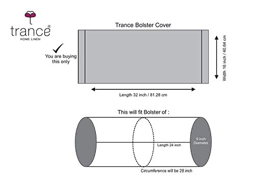 Trance Home Linen 100% Cotton Bolster Cover Set | 16x32 Inches | 200 Tc | Dewan Round Pillow Covers Only | Bed Side Long Pillow Case | Soft and Comes with Adjustable tie - (Dori Blue - Pack of 2)