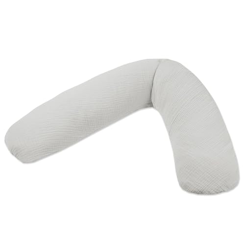 Theraline Almohada Embarazada XXL Dodo Pillow by Cojin Lactancia Bebé con Funda de Muselina de Algodón 180 cm - Relleno de Perlas EPS - Sin Sustancias Nocivas - Lavable a Máquina - Gris