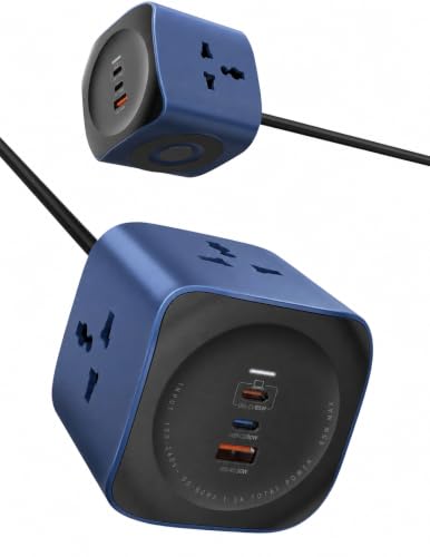 Image of 2500W Cube Extension Board Power Strip with USB C Ports | 3 Power Sockets with 65W Gan Type C USB QC PD Super Fast Charging | Multi Port Extension | 2M Power Cord (SC3319)