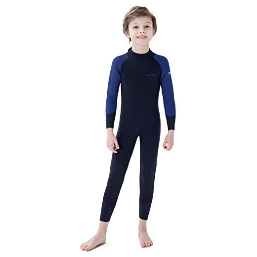 Dark Lightning 3/2mm Kids Wetsuit for Boys and Girls, Neoprene Thermal Swimsuit, Toddler/Junior/Youth One Piece Wet Suits for Scuba Diving,Blue/Size 14