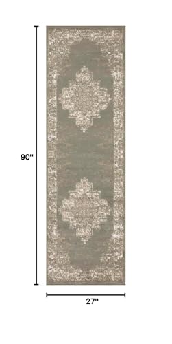 Nourison Home Grafix Olive 2'3" x 7'6" Area Rug - Easy Clean, Non Shedding, Bed Room, Living Room, Dining Room, Kitchen (8' Runner)