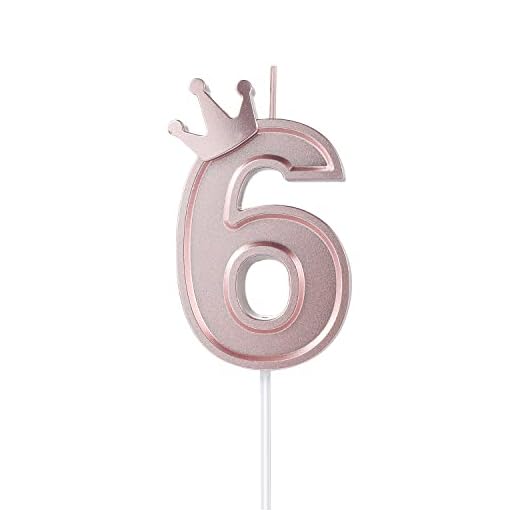 KINBOM 7,6cm 3D Velas Cumpleaños Numeros, Velas Números Cumpleaños con Decoración de Corona Cake Topper Velas Numéricas para Tartas de Cumpleaños Boda Aniversario Fiestas de Graduación (Oro Rosado, 6)