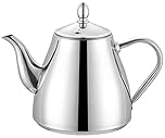 SANQIAHOME Stainless Steel Teapot Coffee Servers 52oz(1.5 litres) 5-6 Cups，Easy Pour Silver Tea Pot