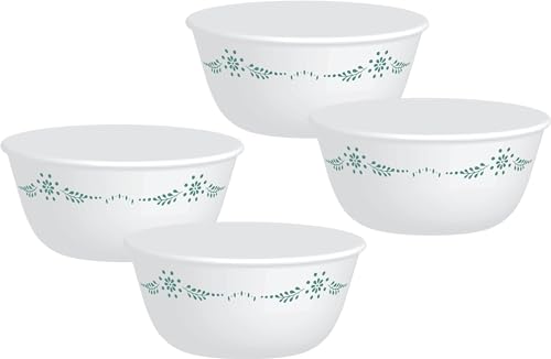 Image of CORELLE Glass Vegetable Bowl Livingware English Garden 177 ml Katori Pack of 4 (Pack of 4, White)