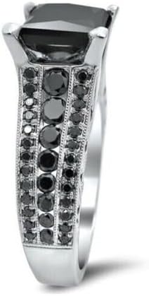 Jewels by Parijaat 2 Cttw Princess Cut Created Black Diamond Prong Set Wedding Bridal Ring with Band Set In 14K White Gold Over 925 Sterling Silver